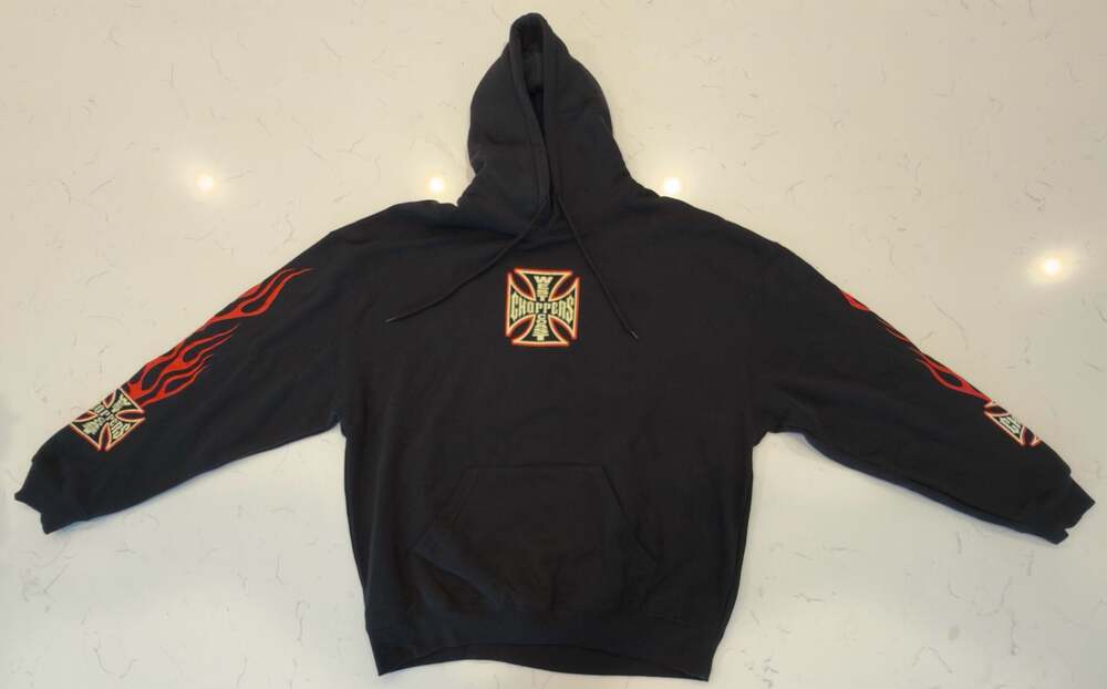 West Coast Choppers Iron Cross Flame Sleeve Pullover Hoodie Black XL
